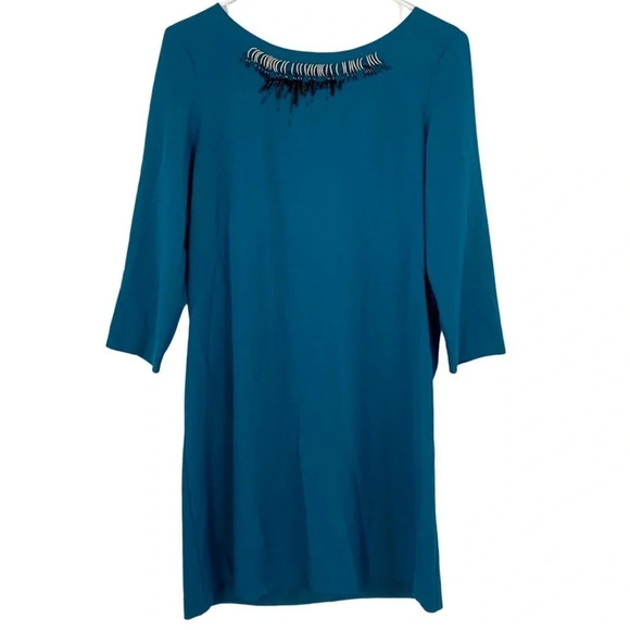 Cop Copine Blow Robe Shift Dress Womens Large 40 Teal Blue 3/4 Long Sleeves - Picture 1 of 15
